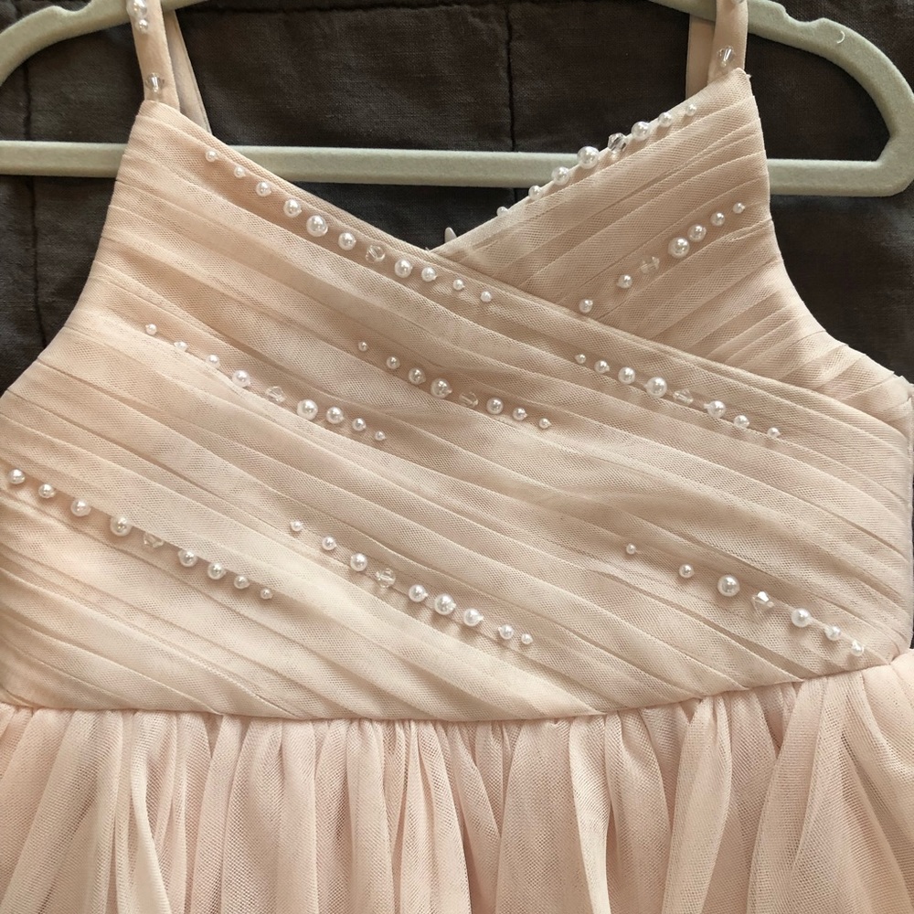 Flower girl dress, light pink with pearls and tulle, size 2